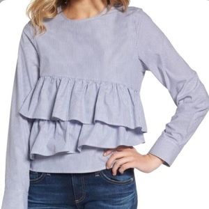 Sincerely Jules Victoria Asymmetrical Ruffle Blouse Striped Cotton Blouse